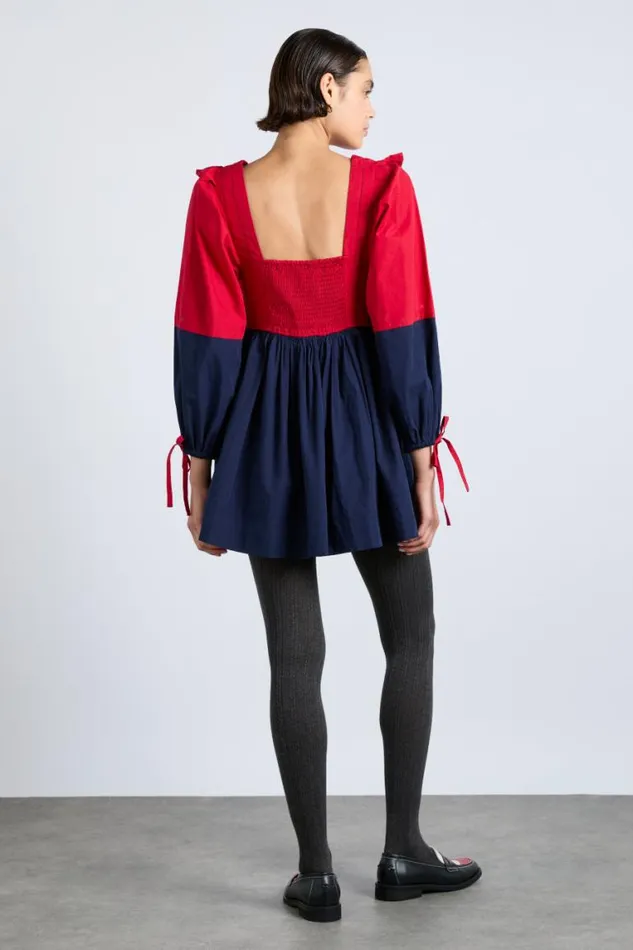 Women Damson Madder Dresses Piarra Mini Smock Dress 8211 Red and Navy