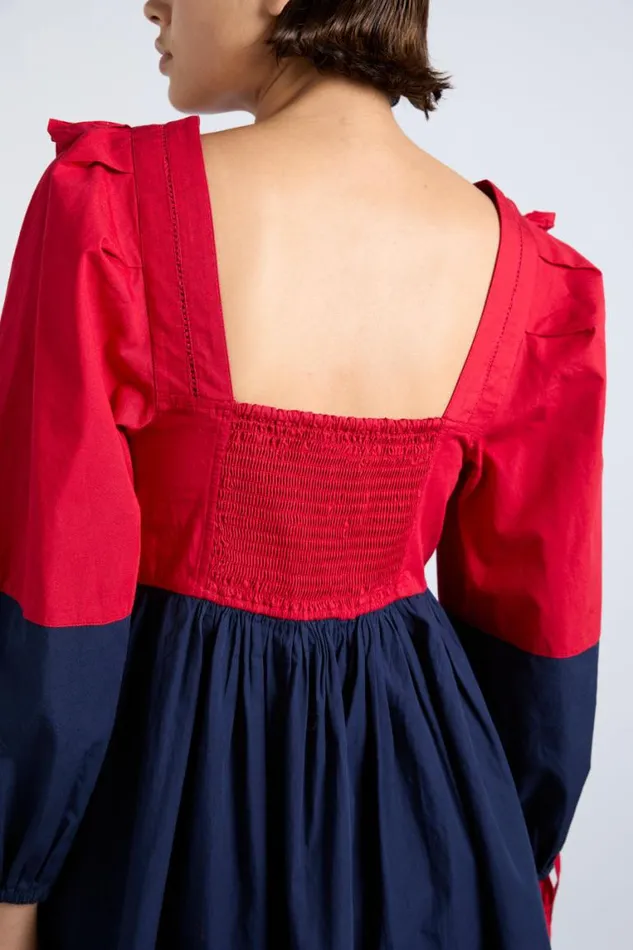 Women Damson Madder Dresses Piarra Mini Smock Dress 8211 Red and Navy