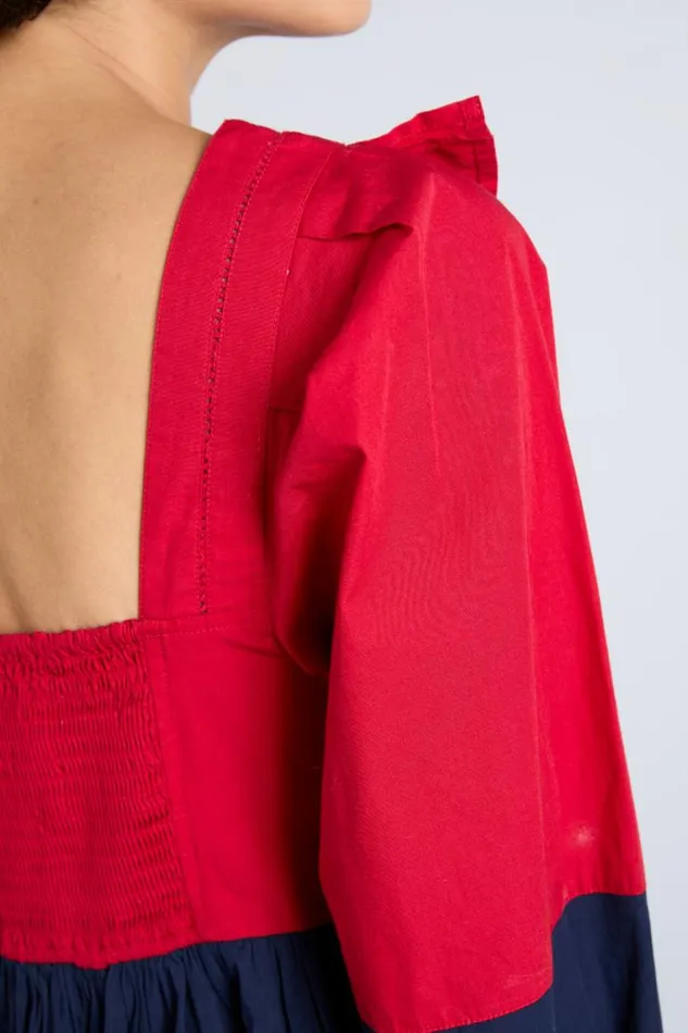 Women Damson Madder Dresses Piarra Mini Smock Dress 8211 Red and Navy
