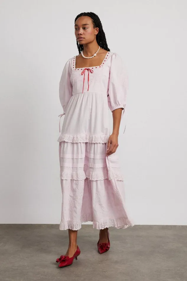Women Damson Madder Dresses Rebecca Bow Back Dress 8211 Pink Broderie