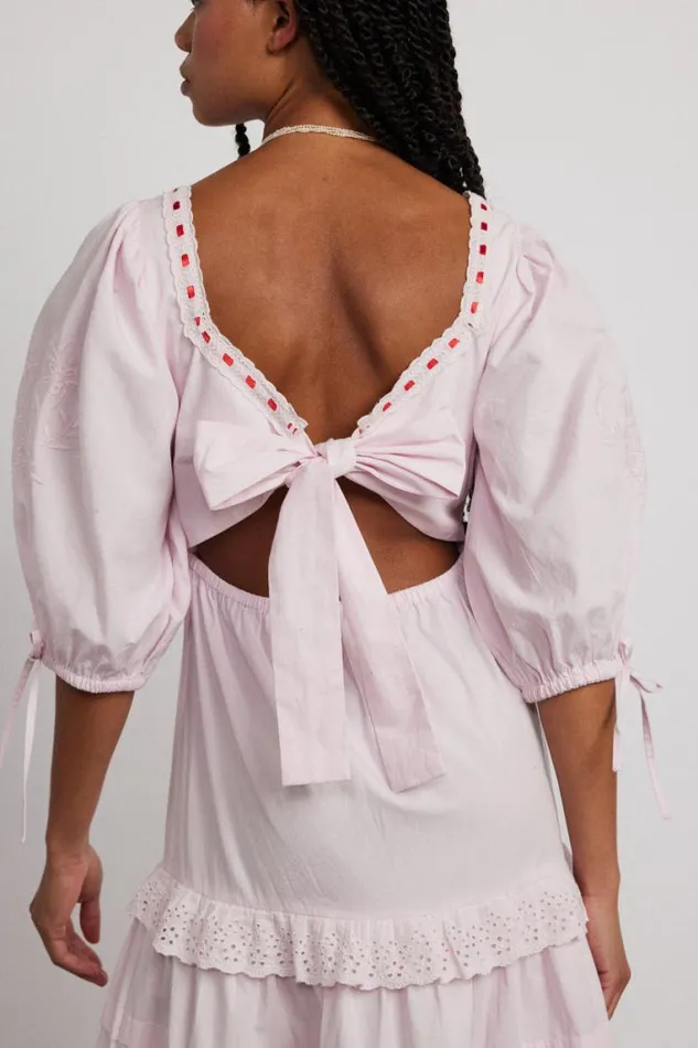 Women Damson Madder Dresses Rebecca Bow Back Dress 8211 Pink Broderie
