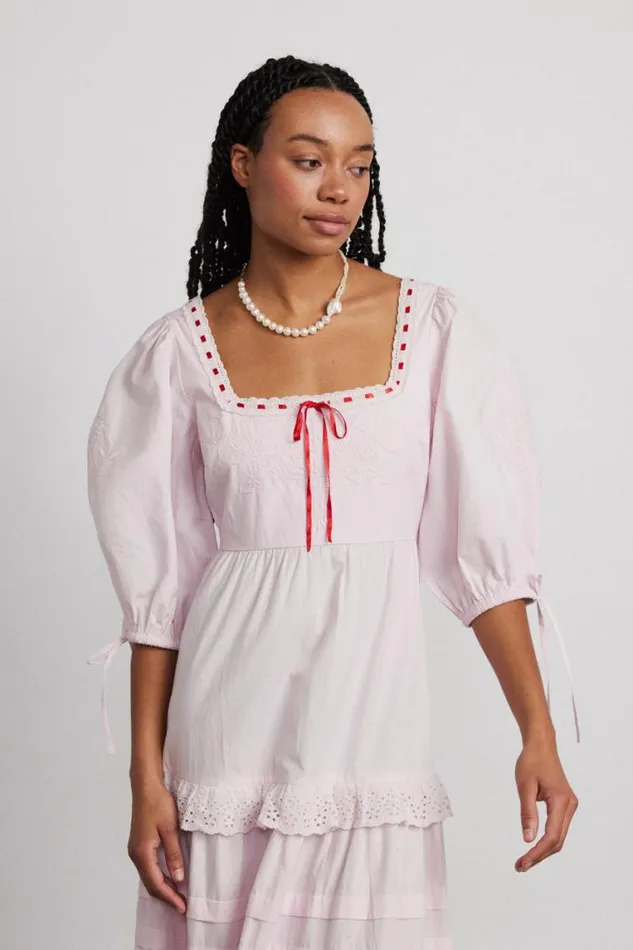 Women Damson Madder Dresses Rebecca Bow Back Dress 8211 Pink Broderie