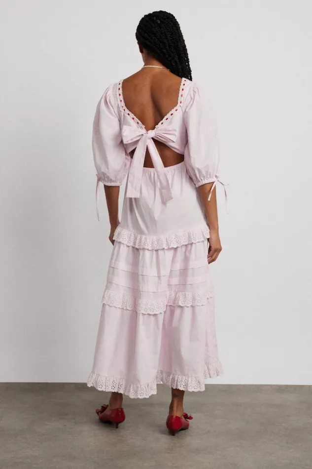 Women Damson Madder Dresses Rebecca Bow Back Dress 8211 Pink Broderie