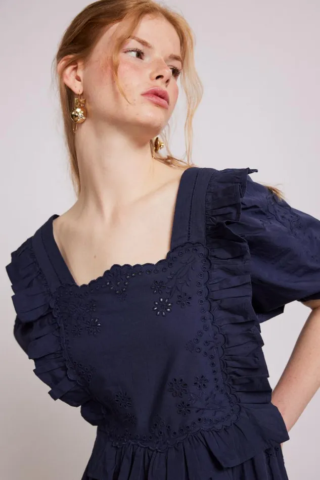Women Damson Madder Dresses Rhea Dress 8211 Navy Broderie
