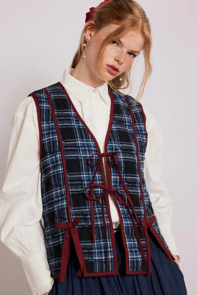 Women Damson Madder Gilets Alva Bow Gilet