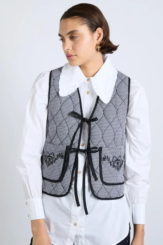 Women Damson Madder Gilets Arte Reversible Gilet 8211 Black Gingham
