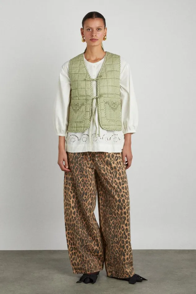 Women Damson Madder Gilets Arte Reversible Tie Gilet 8211 Green Gingham