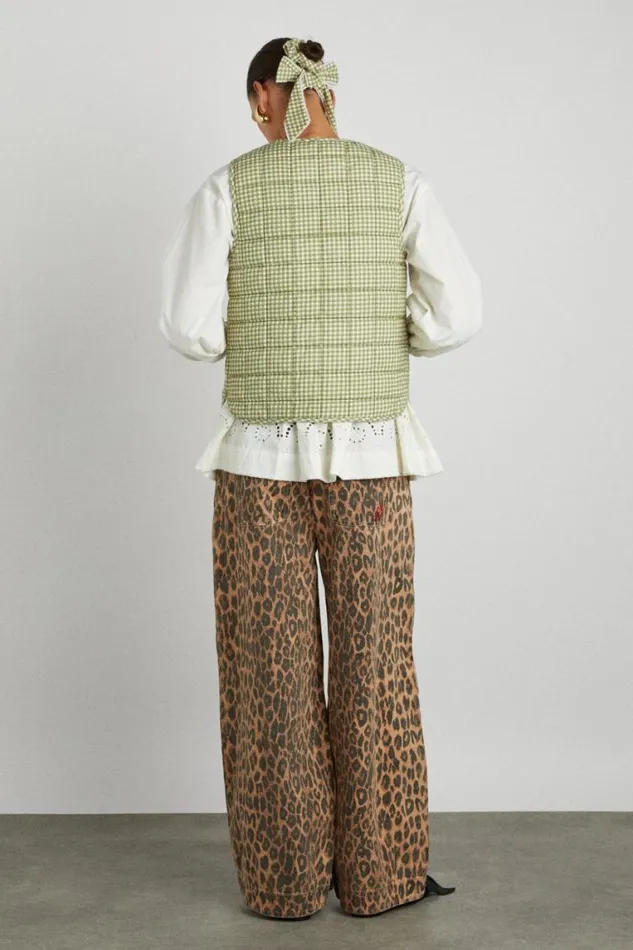 Women Damson Madder Gilets Arte Reversible Tie Gilet 8211 Green Gingham