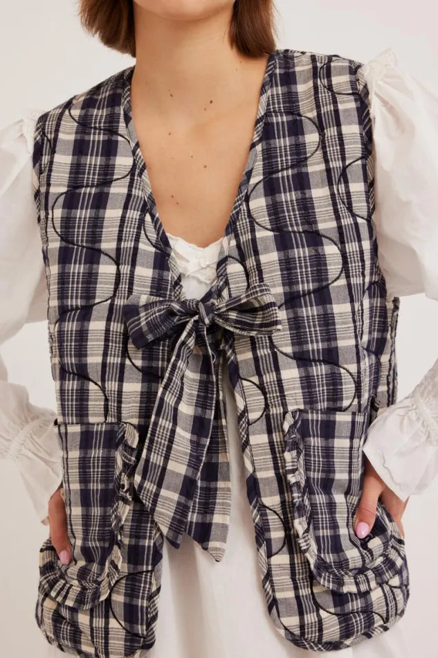 Women Damson Madder Gilets Arte Tie Gilet 8211 Navy Check