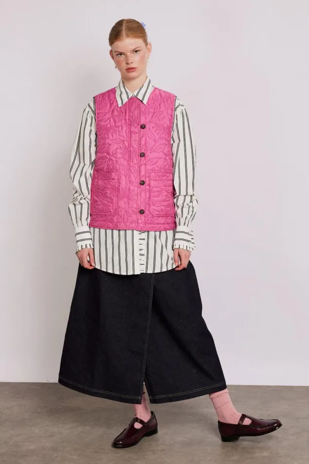 Women Damson Madder Gilets Georgie Reversible Gilet 8211 Pink Satin