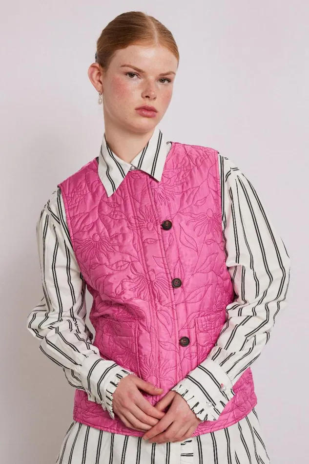 Women Damson Madder Gilets Georgie Reversible Gilet 8211 Pink Satin