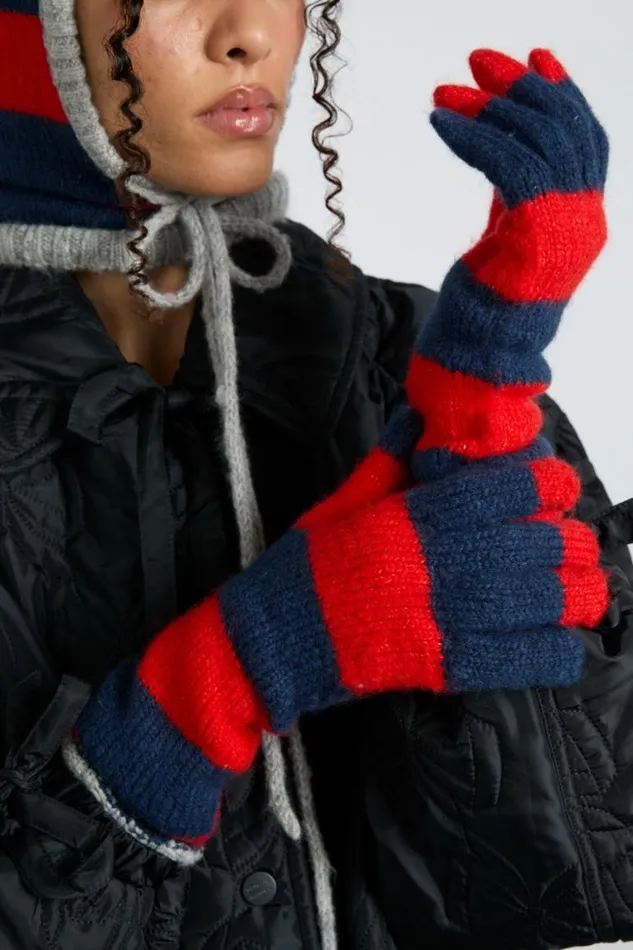 Women Damson Madder Gloves Long Gloves In Navy and Red Stripe