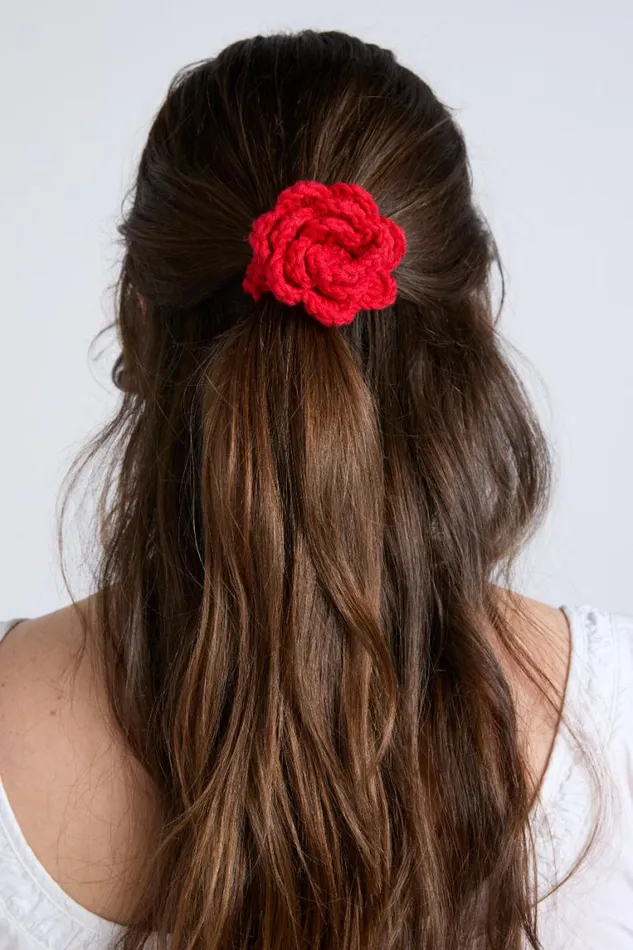 Women Damson Madder Hair Accessories 2 Pack Crochet Flower Hair Bobbles