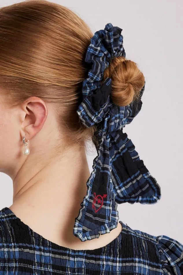 Women Damson Madder Hair Accessories Bow Check Scrunchie