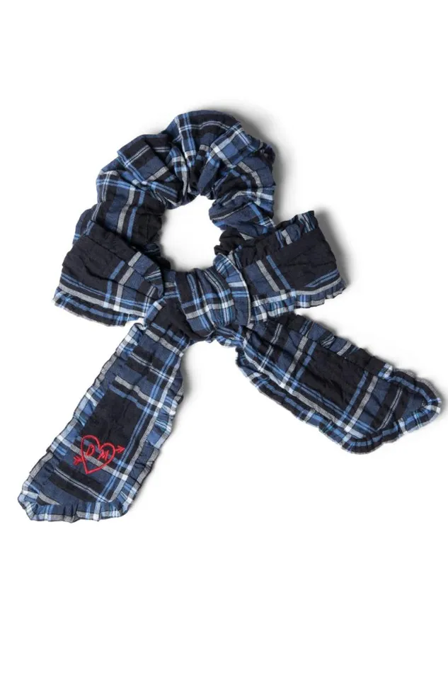 Women Damson Madder Hair Accessories Bow Check Scrunchie