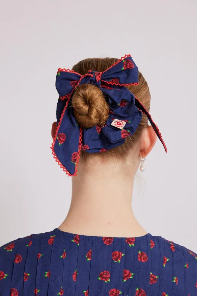 Women Damson Madder Hair Accessories Bow Scrunchie In Rose Print