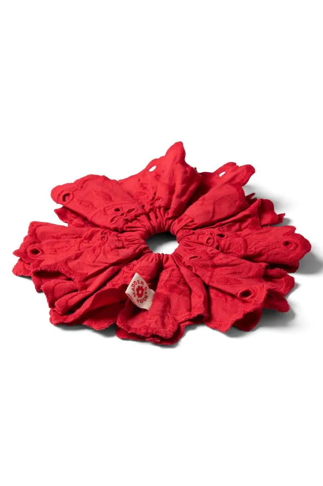 Women Damson Madder Hair Accessories Embroidered Scrunchie In Red