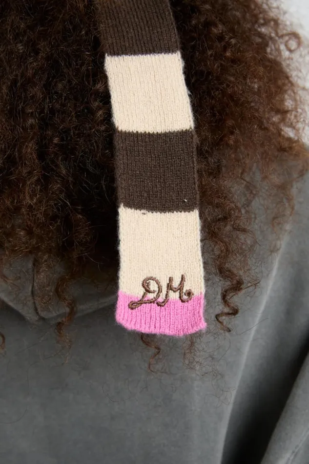 Women Damson Madder Hair Accessories Knitted Hair Bow In Stripe 8211 Ecru and Choc