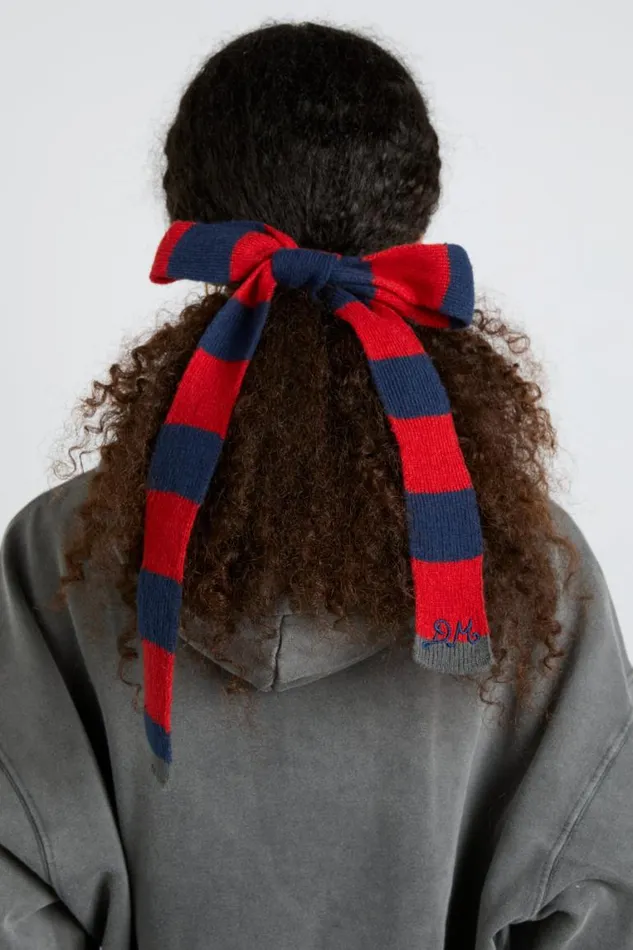 Women Damson Madder Hair Accessories Knitted Hair Bow In Stripe 8211 Navy and Red