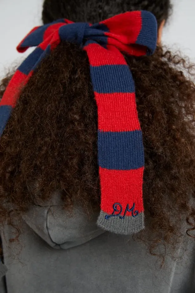 Women Damson Madder Hair Accessories Knitted Hair Bow In Stripe 8211 Navy and Red