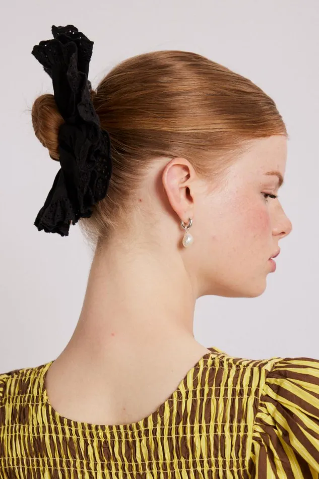 Women Damson Madder Hair Accessories Scrunchie With Broderie Edge 8211 Black