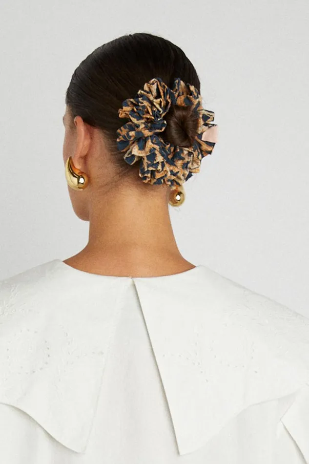 Women Damson Madder Hair Accessories Shirred Garter Scrunchie In Leopard