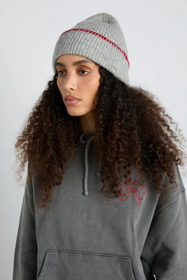 Women Damson Madder Hats Blanket Stitch Beanie Grey