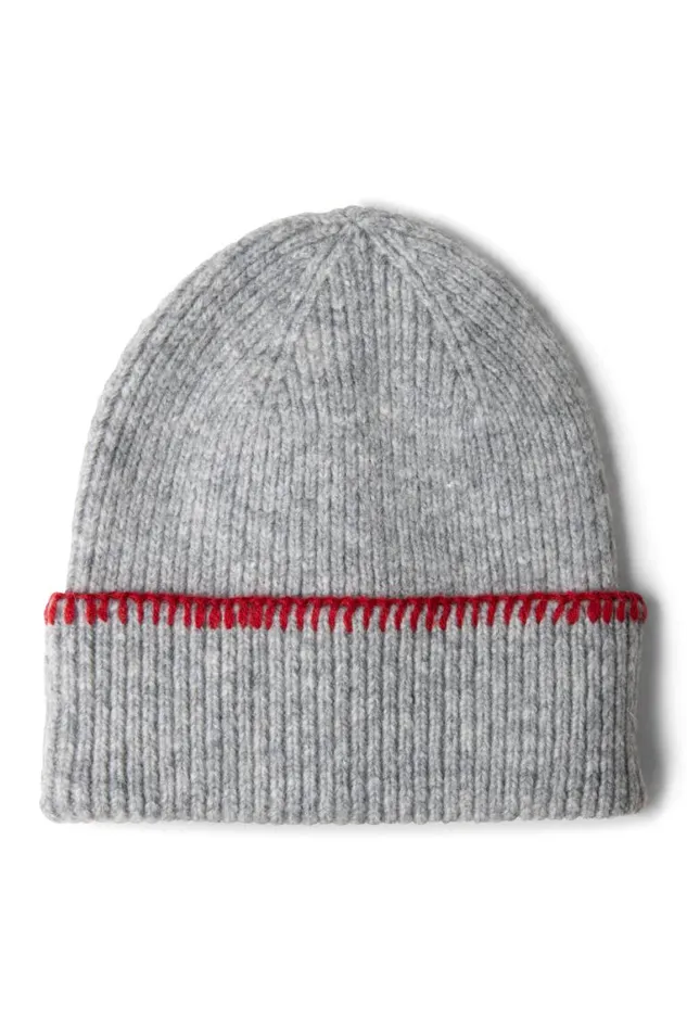 Women Damson Madder Hats Blanket Stitch Beanie Grey