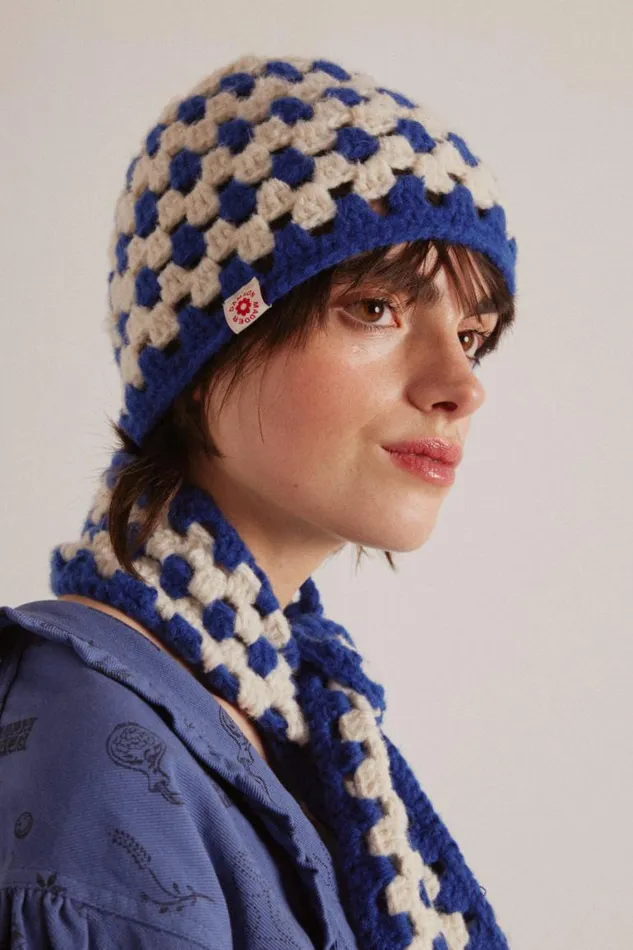 Women Damson Madder Hats Crochet Stripe Hat 8211 Blue