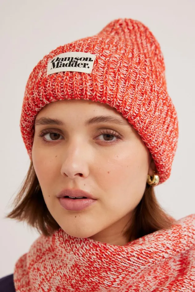 Women Damson Madder Hats Flecked Yarn Beanie 8211 Red