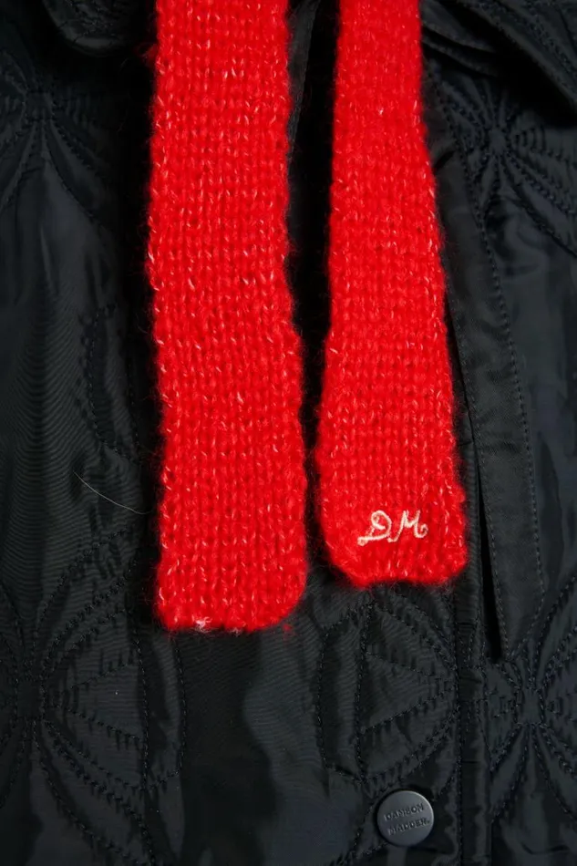 Women Damson Madder Hats Hood In Grey Marl With Red Tie In Premium Yarn