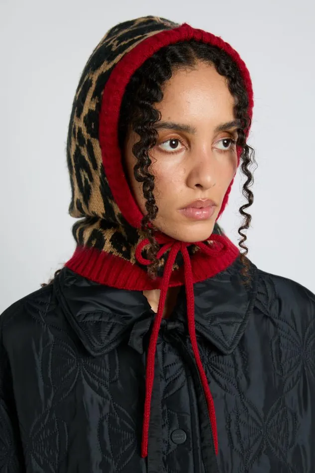 Women Damson Madder Hats Hood In Leopard With Red Tie