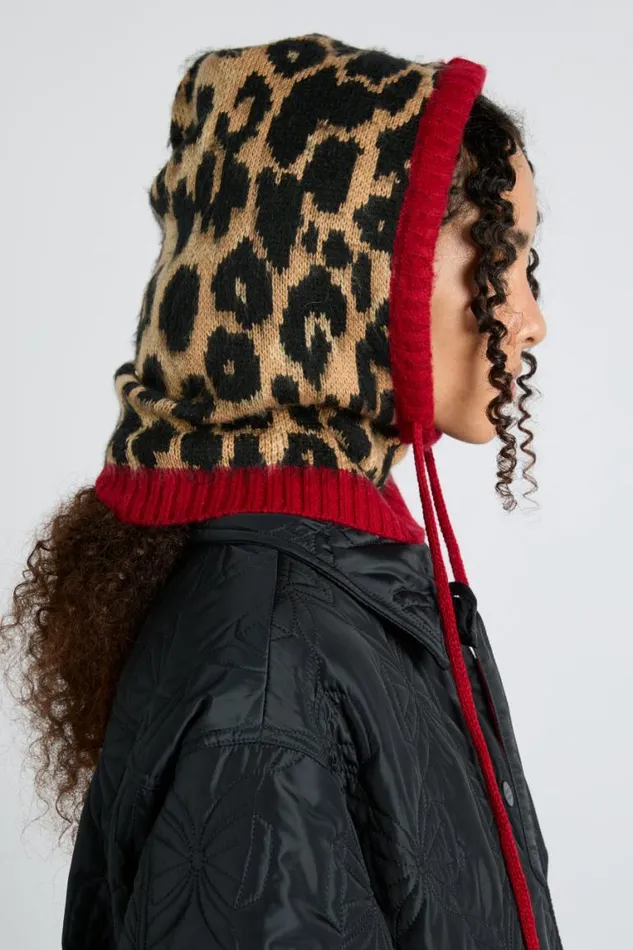 Women Damson Madder Hats Hood In Leopard With Red Tie