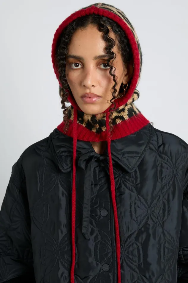 Women Damson Madder Hats Hood In Leopard With Red Tie