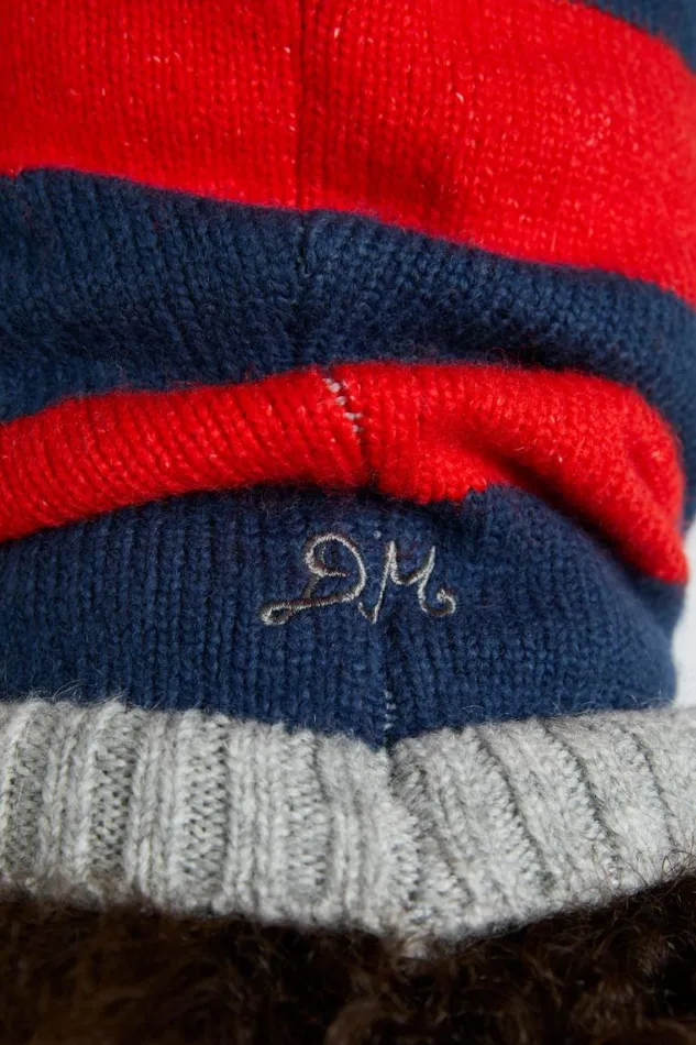 Women Damson Madder Hats Hood In Red and Navy With Grey Tie