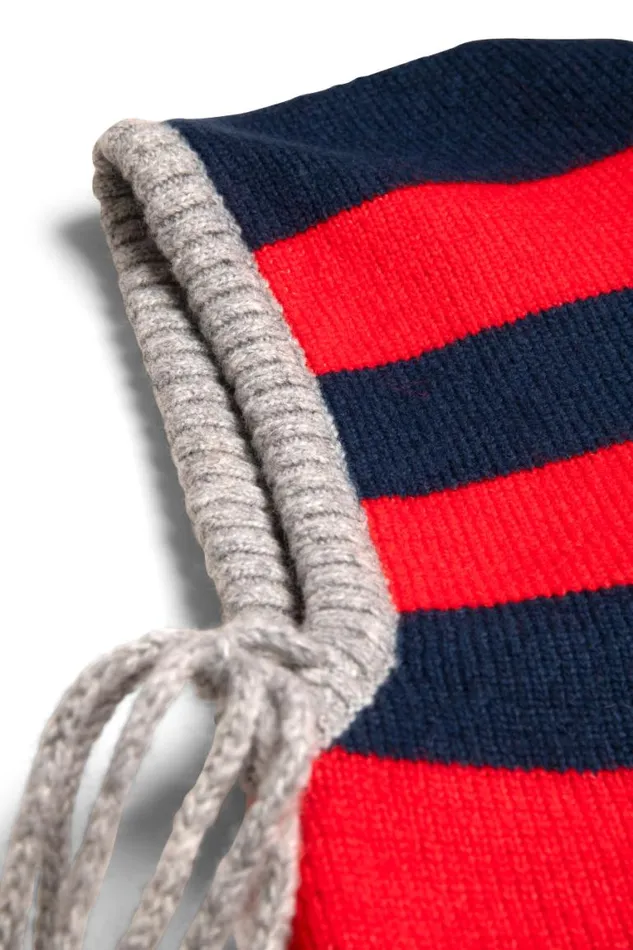 Women Damson Madder Hats Hood In Red and Navy With Grey Tie
