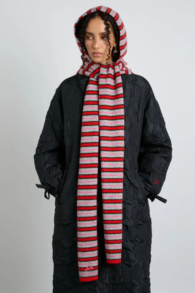 Women Damson Madder Hats Hooded Scarf In Stripe