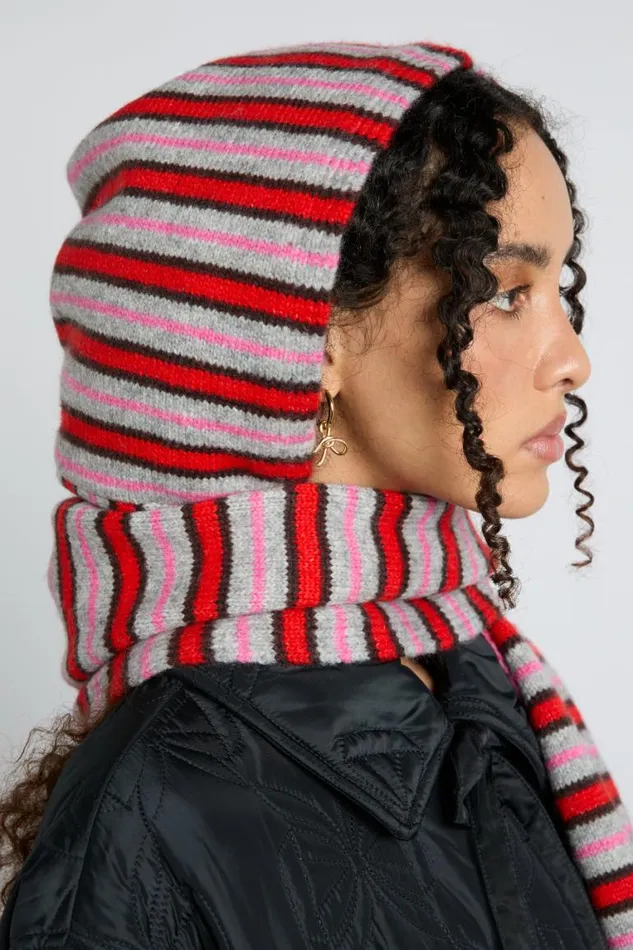 Women Damson Madder Hats Hooded Scarf In Stripe