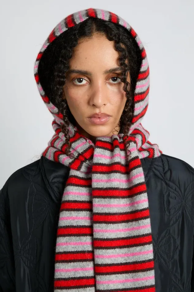 Women Damson Madder Hats Hooded Scarf In Stripe