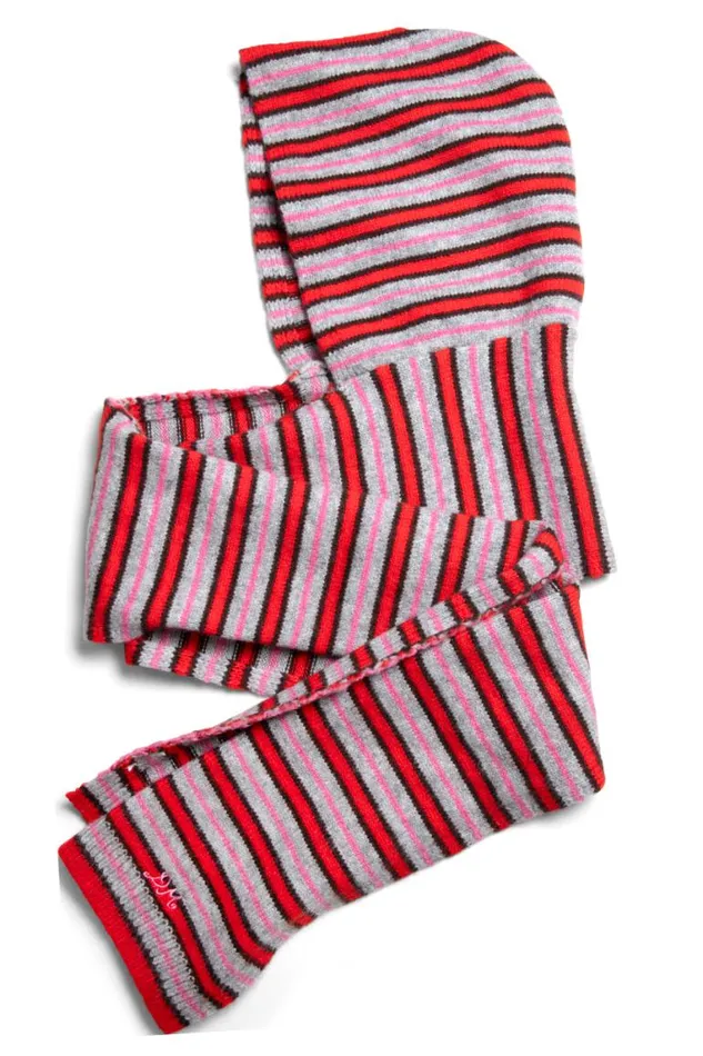 Women Damson Madder Hats Hooded Scarf In Stripe