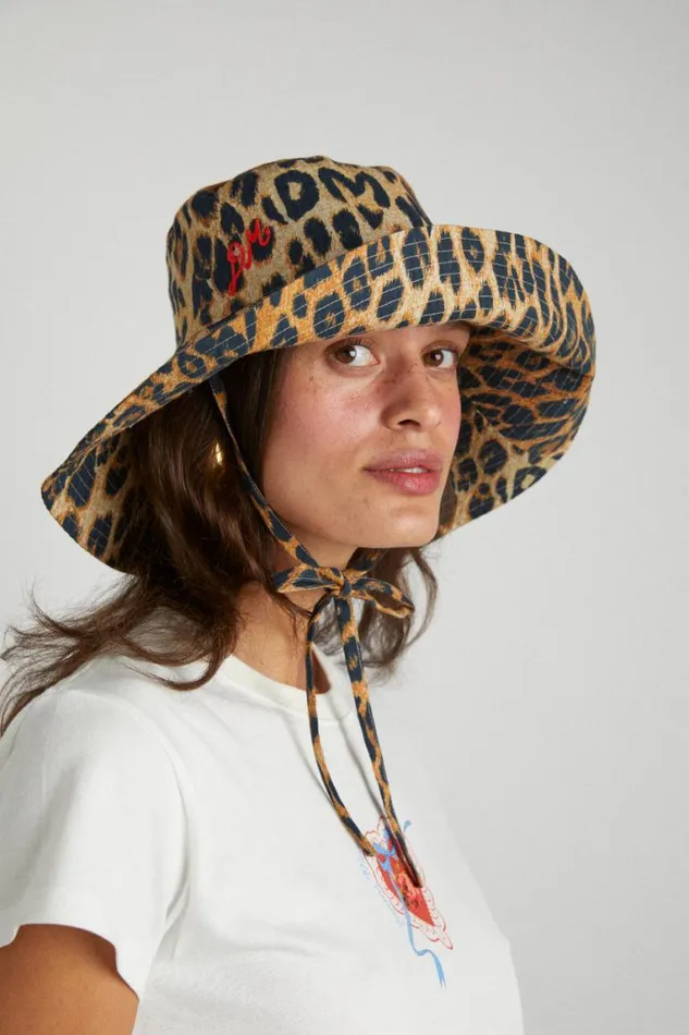 Women Damson Madder Hats Leopard Print Sunhat