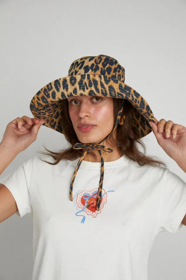Women Damson Madder Hats Leopard Print Sunhat