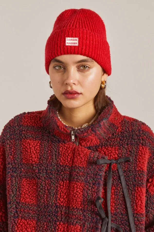 Women Damson Madder Hats Scalloped Edge Beanie 8211 Red