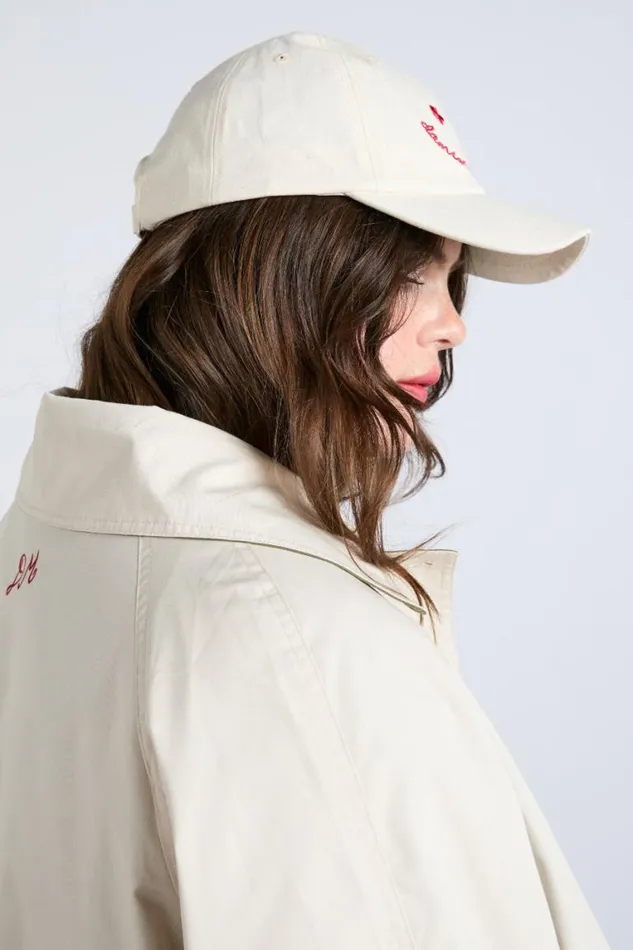 Women Damson Madder Hats Smiley Cap In Natural With Red Embroidery