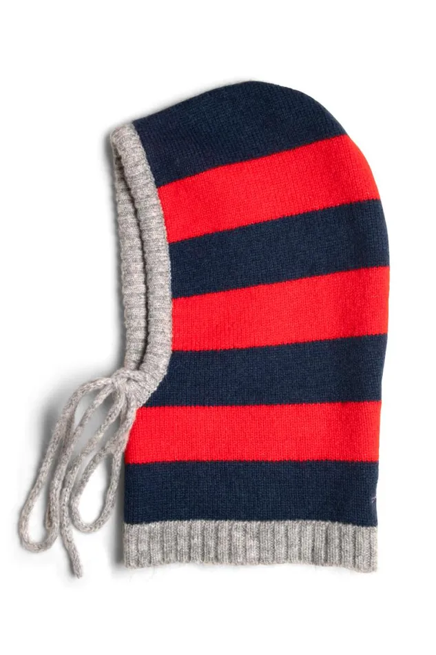 Women Damson Madder Hoods Hood In Red and Navy With Grey Tie