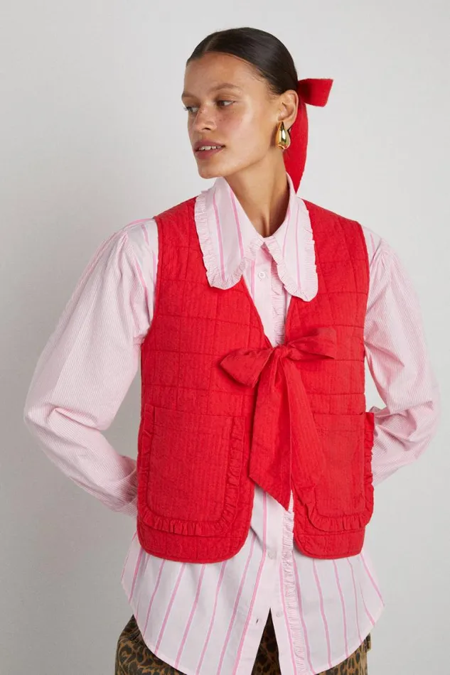 Women Damson Madder Jackets and Coats Arte Reversible Tie Gilet 8211 Red Ruffle Women Damson Madder Jackets and Coats Arte Reversible Tie Gilet 8211 Red Ruffle