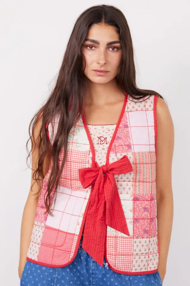 Women Damson Madder Jackets and Coats Arte Reversible Tie Gilet 8211 Red Ruffle