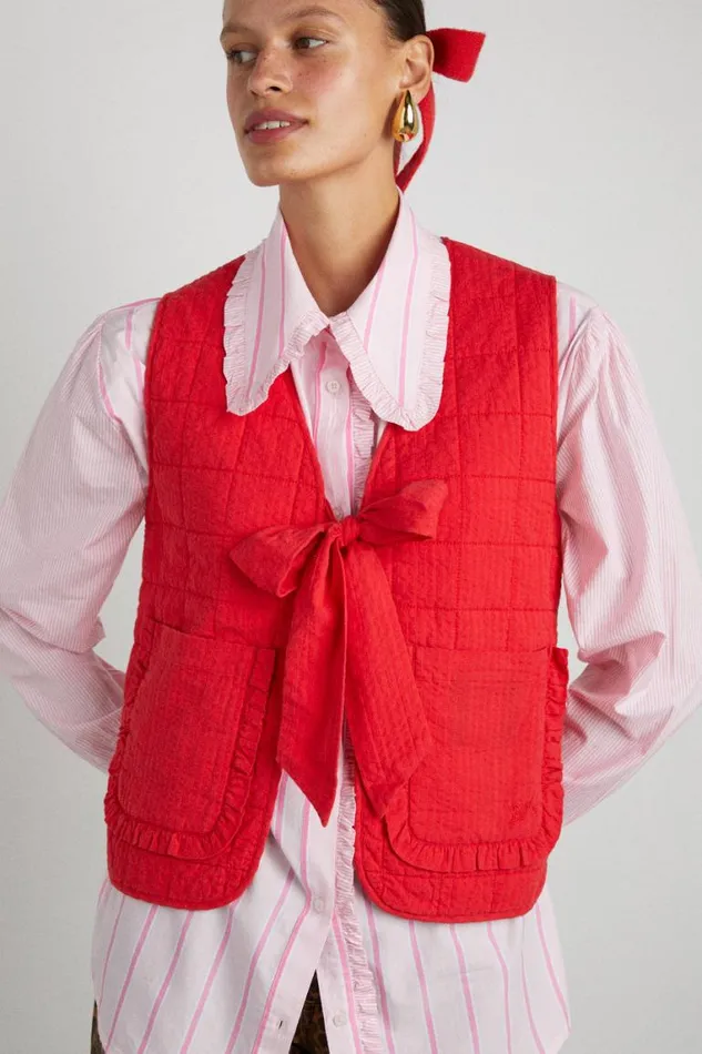 Women Damson Madder Jackets and Coats Arte Reversible Tie Gilet 8211 Red Ruffle
