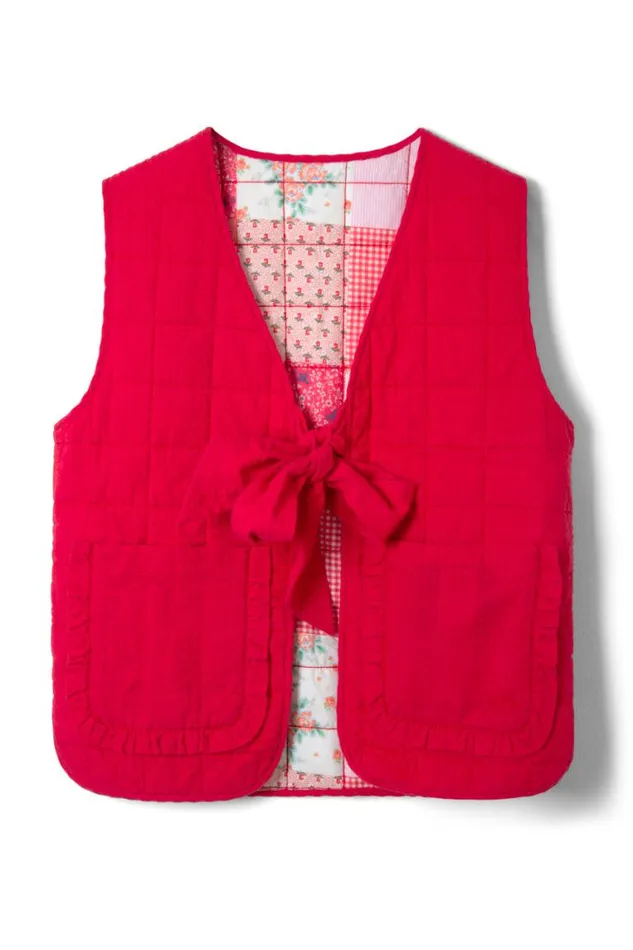 Women Damson Madder Jackets and Coats Arte Reversible Tie Gilet 8211 Red Ruffle