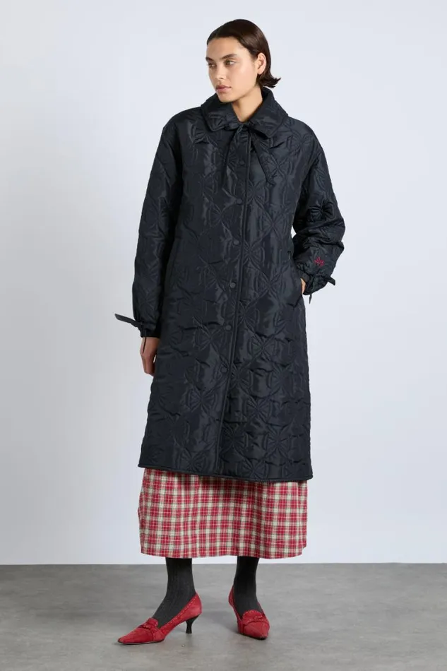 Women Damson Madder Jackets and Coats Aubrey Quilted Coat Black Bows